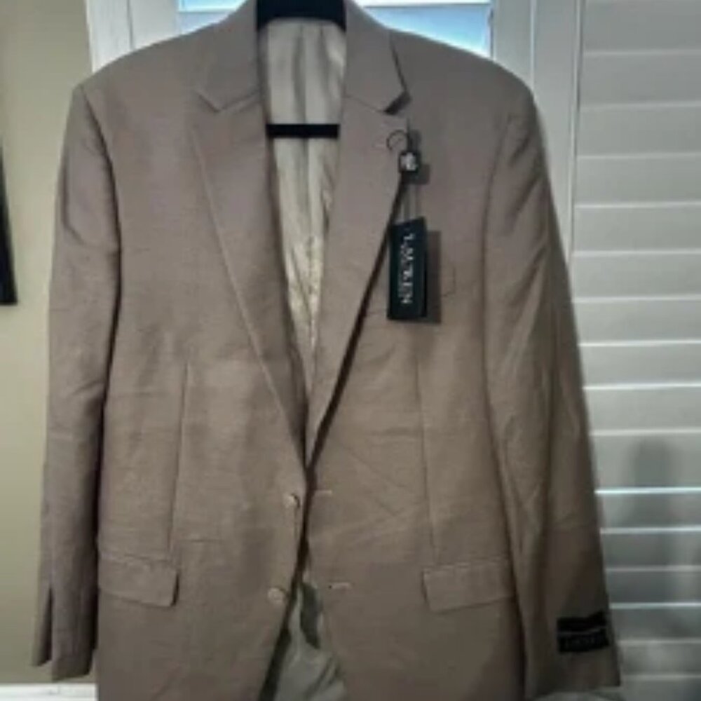 Lauren Ralph Lauren Blazer Mens 40 L Tan Silk Wool Blend Sport Coat Jacket NEW